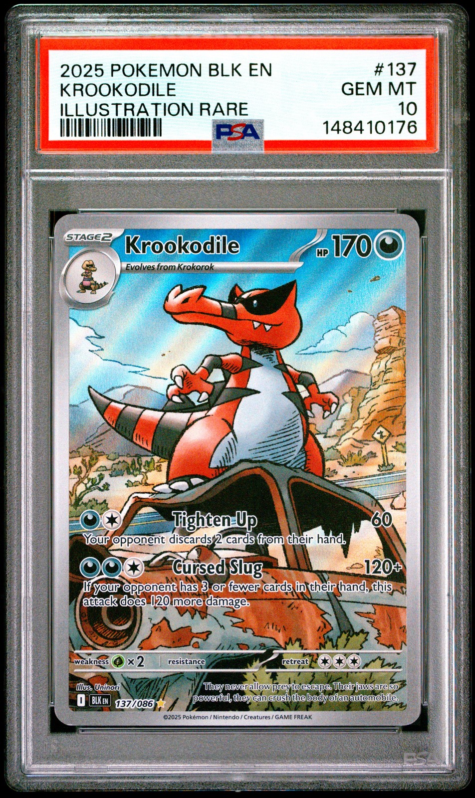 2025 POKEMON BLK EN-BLACK BOLT ILLUSTRATION RARE #137 KROOKODILE PSA 10