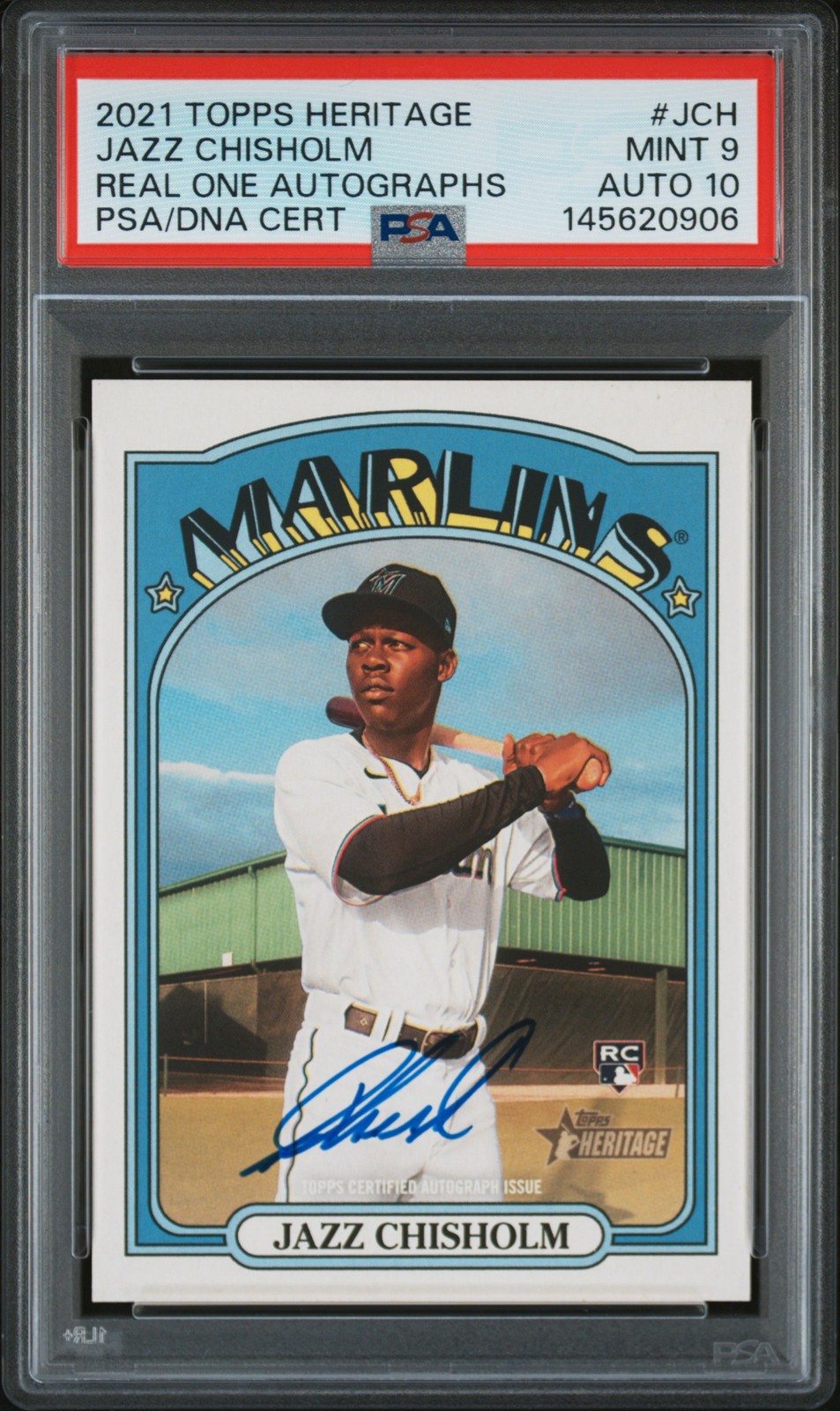 2021 TOPPS HERITAGE REAL ONE AUTOS #JCH JAZZ CHISHOLM PSA 9 AUTO 10