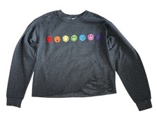 Jerzees Nublend Girls Custom Distressed Embroidered Happy Face Sweatshirt YL
