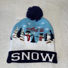Let It Snow Led Light Up One Size Beanie Cap with Pom Pom