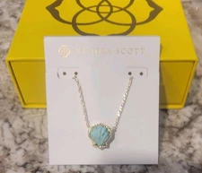 Kendra Scott Brynne Pendant Necklace Gold Sea Green Chrysocolla NWT $75 Gift BOX