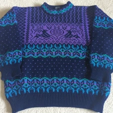 Dale Of Norway Sweater Womens XS Blue Purple Wool Nordic Fair Isle Reindeer  *