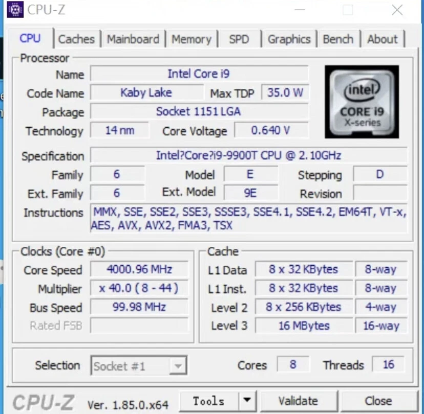 Intel Core i9-9900t 35w 4.4ghz 8c/16t LGA1151 For ASUS ROG Strix Z390-I Gaming - Image 2 of 3