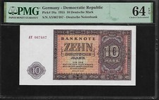 Germany Democratic Republic 10 Deutsche  Mark 1955 PMG 64 EPQ UNC P#18a