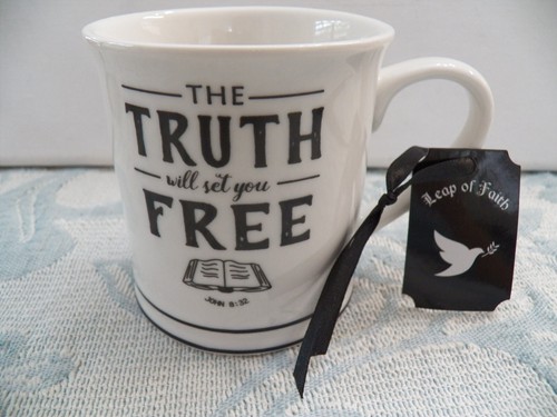 Scripture Mug The Truth Will Set You Free New With Tag Black On Cream