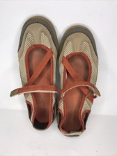Lands' End Womens Mary Jane Shoes Brown Orange Leather Hook And Loop 7B