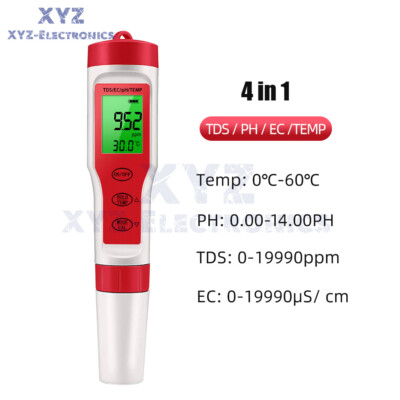 4 in 1 Digital LCD PH/TDS/EC/Temperature Water Quality Meter Tester Pen Backlit