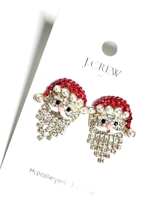 J.Crew Factory Santa Pave Crystal Earrings Crystal Red Gold Plated Brass NWT - Image 3 of 4