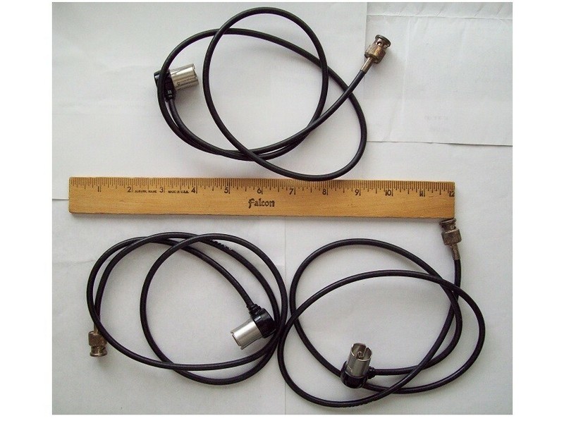 Three coaxial cables, GR-874 to male BNC connector, General Radio, new, vintage 