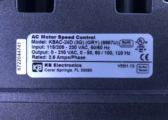 KBAC-24D (9987U) KB Electronics Adjustable Frequency Drive 1/8-1HP, 115/230VAC - Image 3 of 3