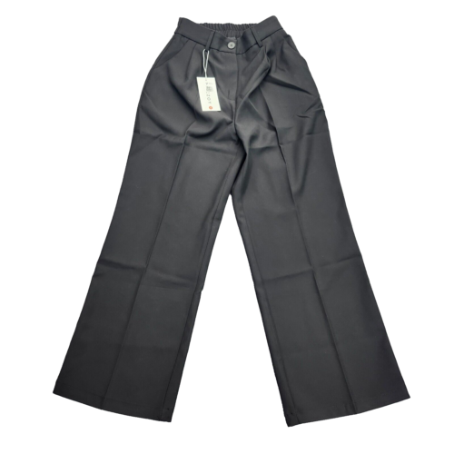 Women Loose Pleated Front Long Pants Wide Leg Trousers Solid Black Small