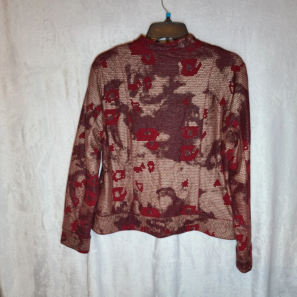 Ruby Rd. Women's 14 Jacket Burgundy Gray Shiny Detail Zipper Front Office Pocket - Image 3 of 4