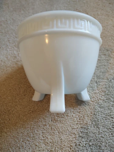 Vintage 1920s LE Smith White Milk Glass Greek Key TriFoot Vase Fern Bowl Planter