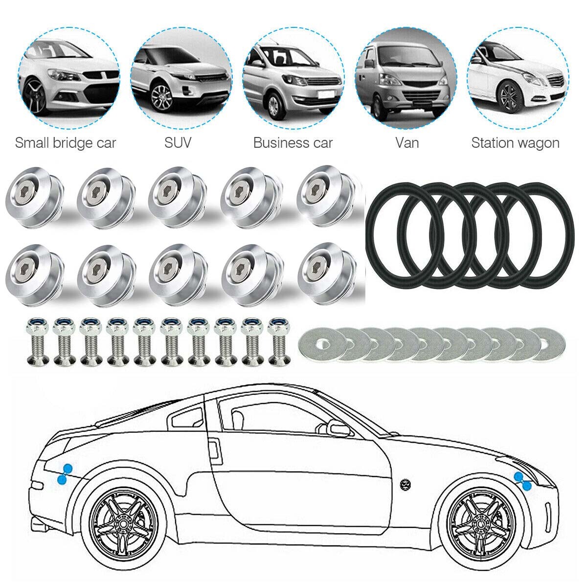 10pc CNC Fastener Quick Release Car Bumper Fender Trunk Hatch Lid Kit JDM Silver eBay