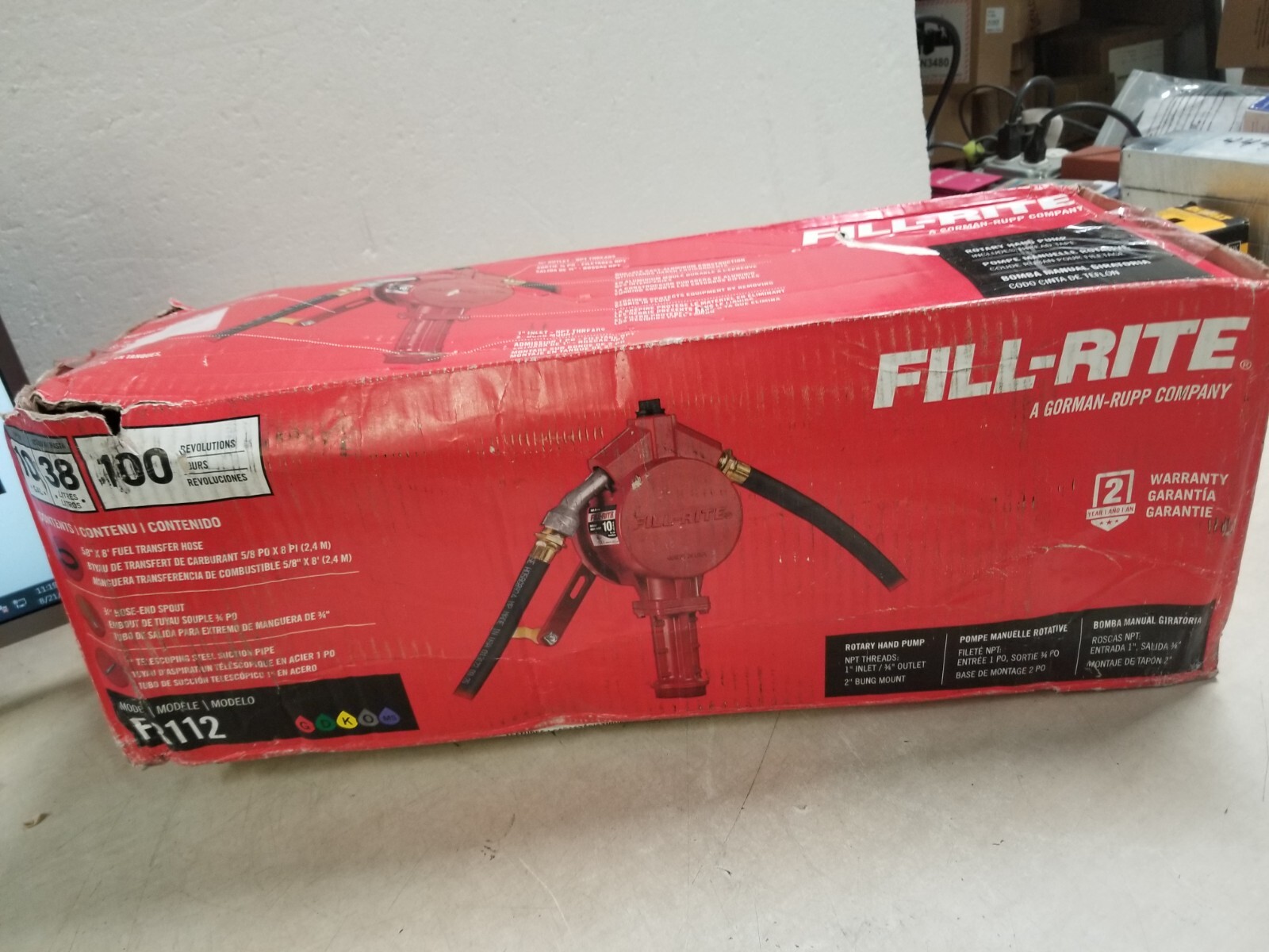 FillRite FR112 Rotary Vane Hand Pump with Discharge Hose, Nozzle Spout