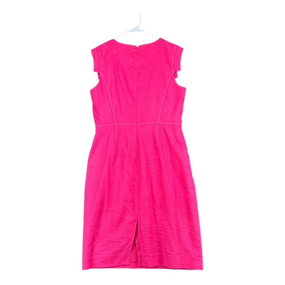 Vestido Vaina J Crew Para Mujer 10 Rosa Resume Lino Elástico L6602 Verano Costero Foto 2 de 4