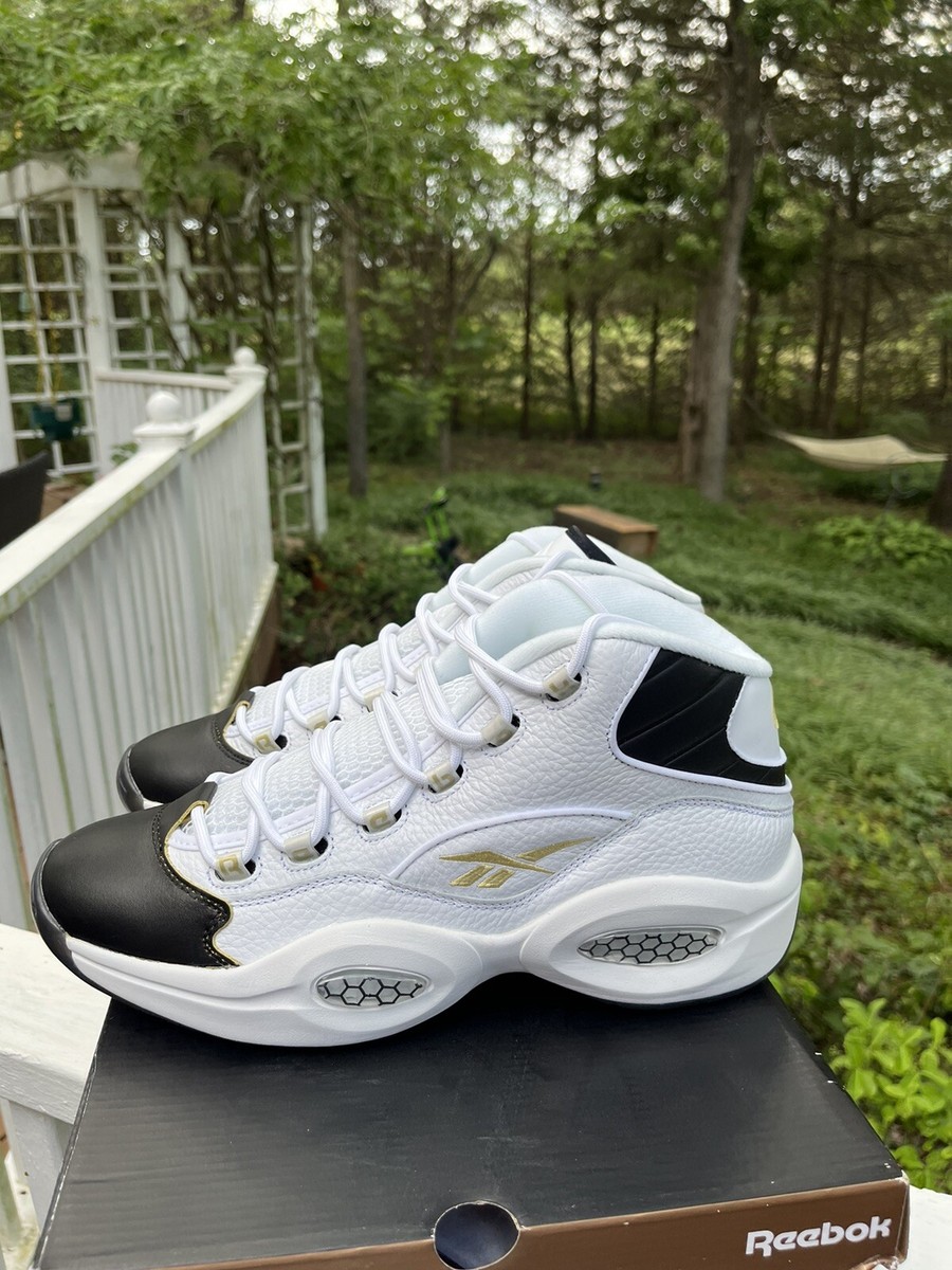Reebok Question Mid White Black Gold Sz 11.5 Iverson Saints