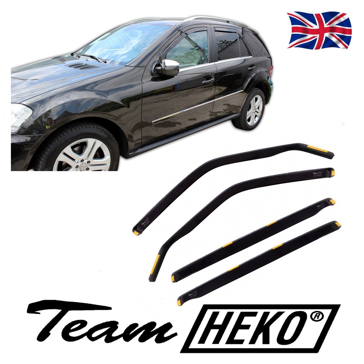 Wind Deflectors HEKO Tinted For Mercedes ML W164 (2005-2011) - 4PC In-Channel Set With Clips Heko Wind Deflectors - 6