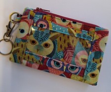 Cotton Fabric Owls Zippered Key Fob/ID Holder