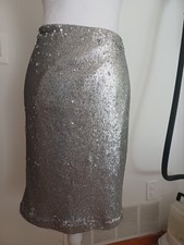 NWT White House Black Market Silver Sequin Skirt Sz: 8 NWT