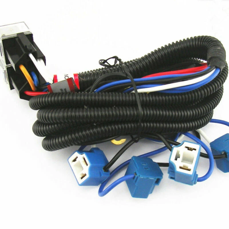 Ceramic H4 Headlight Relay Wiring Harness 4 Headlamp Light Bulbs Socket Plug Set — 第 2/4 张图片