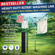 Image of Heavy Duty 4-Arm Rotary Washing Line Clothes Dryer -50M Outdoor Airer
