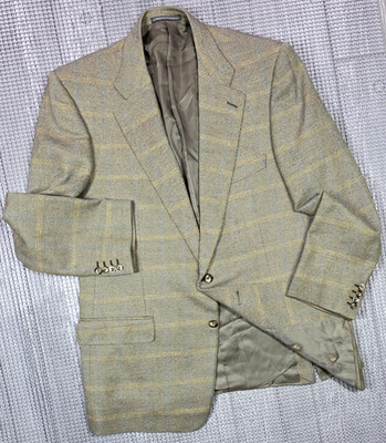 ERMENEGILDO ZEGNA Saks Fifth Ave Beige Glen Plaid Blazer 42R Mens 2 Button Front