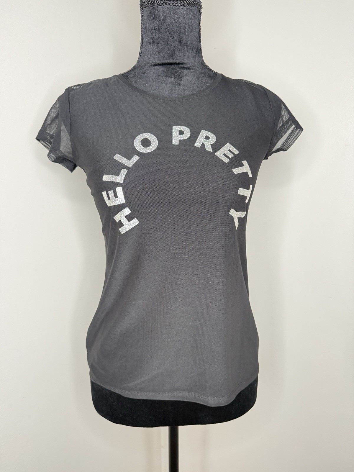Mayoral Girls Mesh T-Shirt Set 14 Black Hello Pretty Glitter With Tank Top 