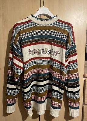 Vintage 90s The Sweater Shop Knit Jumper UK Made Geometric Stripe Spellout Large