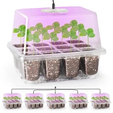 5 Packs Seed Starter Tray with Grow Light, Elevated Seedling Starter Trays Ki...