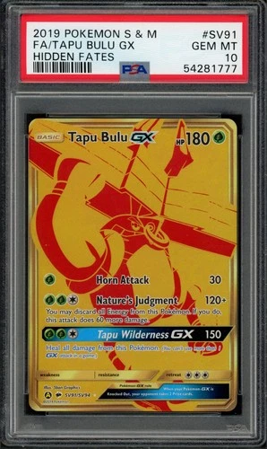 Pokemon PSA 10 Gem Mint Hidden Fates: Shiny Vault Tapu Bulu GX SV91/SV94