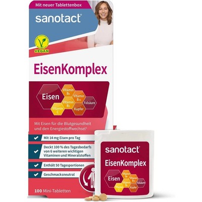 Eisen Komplex 100 Tabletten   Hochdosiert 14mg Eisen + B12 & Folsäure   Vegan