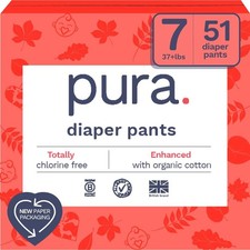Pura Hypoallergenic Diaper Pants Size 7 37 lbs Overnight, up to 12 Hours Le