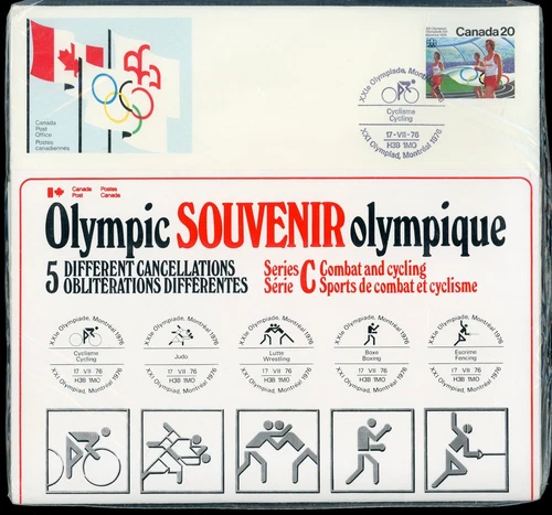 CANADA 1976 OLYMPIC CEREMONIES COMBAT AND CYCLING POSTMARKS FIRST DAY COVERS SET