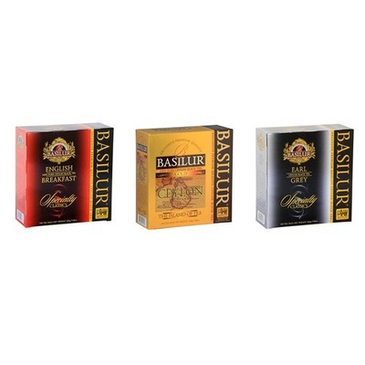 Basilur Pure Ceylon Tea 100 Tea Bags 02 Packs Gold English Breakfast Earl Grey