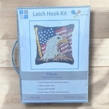 Latch Hook Kit Pillow American Flag Eagle 17x17 Inches Needlework DIY