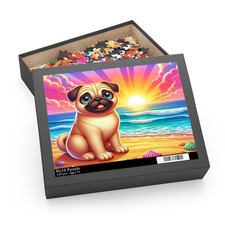 Puzzle, Pug Dog Sunset - 120, 252, 500-Piece Jigsaw, Relaxing Hobby Kit, Animal