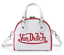 Von Dutch White and Red Two-Tone Vegan Leather Bowling Bag Style # VDBB1021