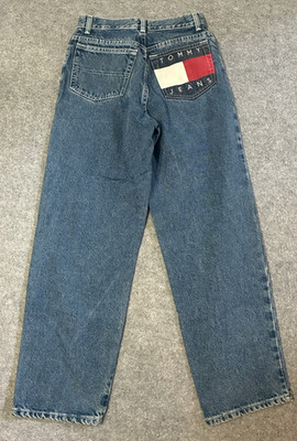 Vintage 90s Y2K Tommy Hilfiger Kids Girls Denim Jeans Big Pocket Flag Logo 22x27