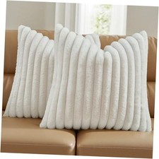 Throw Pillow Covers Set of 2, 18x18 Inch Soft Faux 18" x 18" Pack of 2 Cream