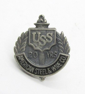 925 STERLING SILVER AMERICAN STEEL & WIRE CO 20 YRS TIE LAPEL PIN 17X14MM ~ 2.2G