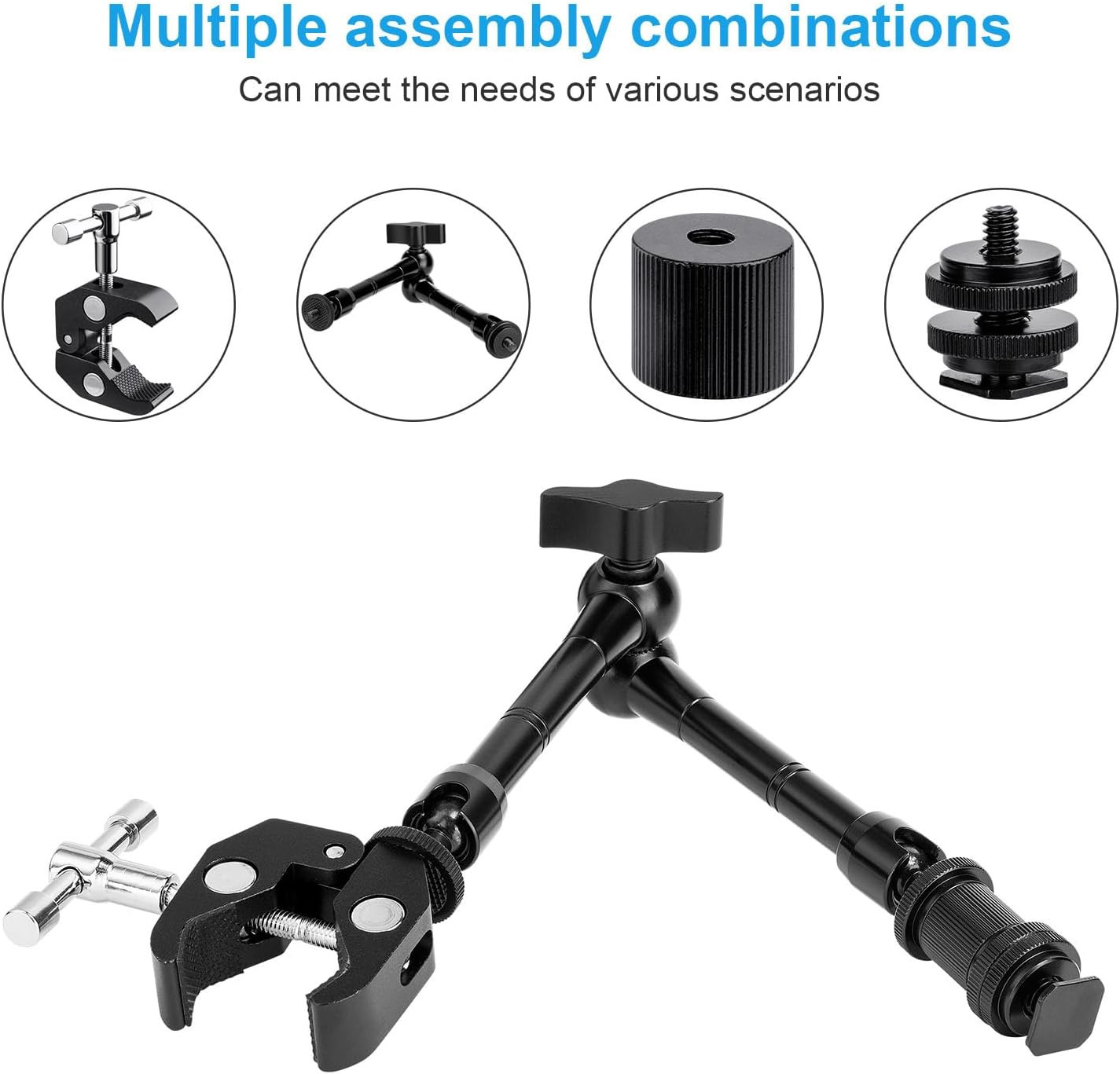 11 Inch Articulating Magic Arm + Super Clamp for DSLR Rig Camera to LCD Monito, 