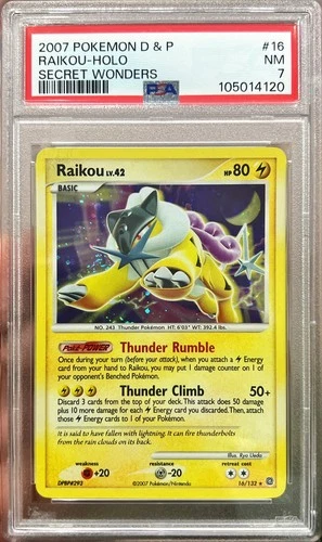2007 Pokemon D & P Secret Wonders Raikou Holo Swirl 16/132 PSA 7 NM