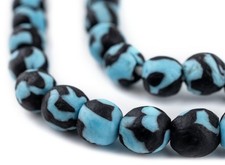 Black  Blue Fused Recycled Glass Beads 11mm Ghana African Multicolor Round