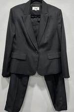 Le Suit Petite 2 Pc Set Women Pants & Blazer Womens XL Black & Blue Pinstripe