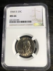 1944 D 25C Washington Silver Quarter NGC MS 66 Obverse Toning