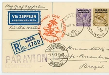 P86/14/RC MOROCCO AGENCIES 1933 REGISTERED ZEPPELIN POSTCARD SIEGER 223Aa