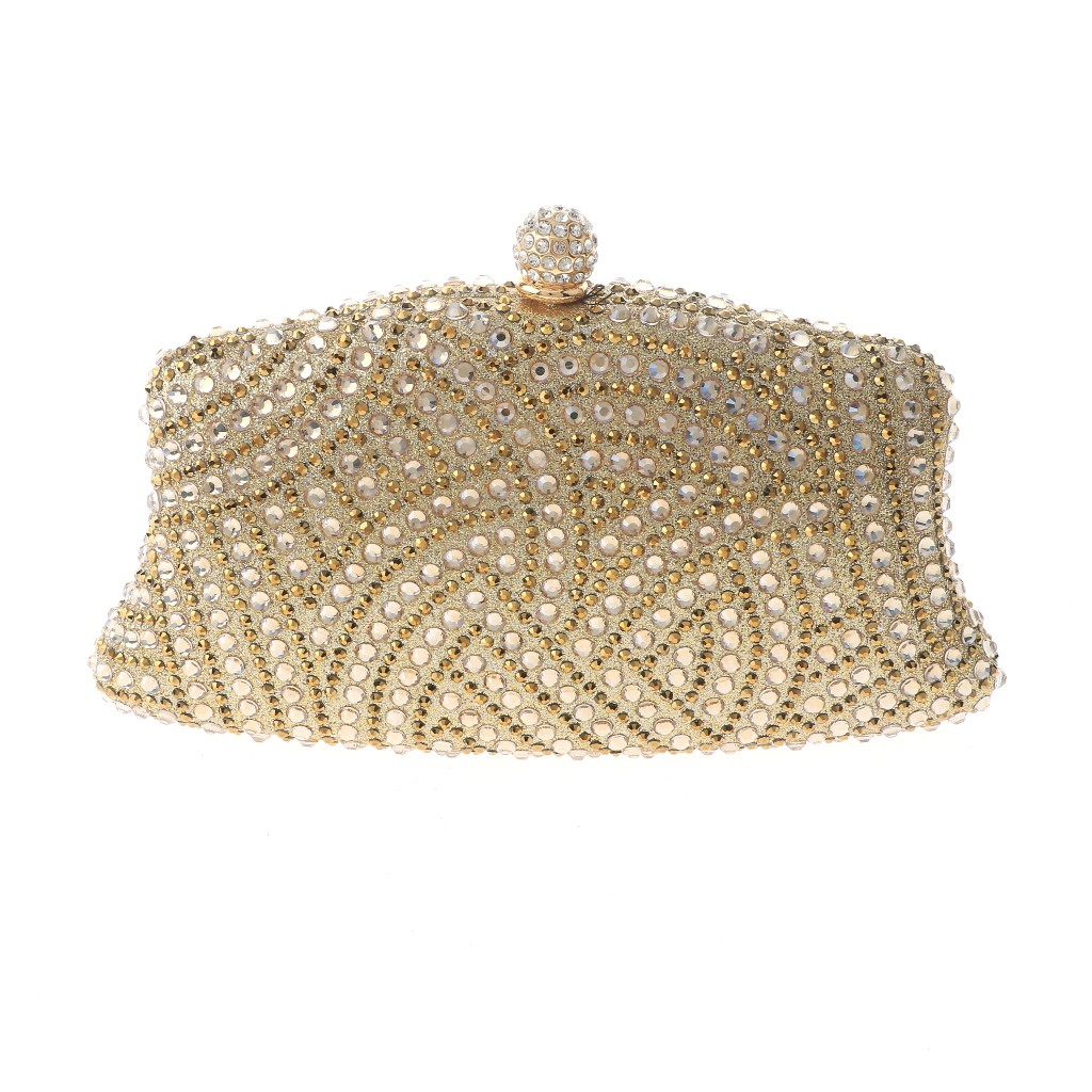 Gold Tone Metal Hardware Frame Rhinestone Clutch Evening Bag BZY245-GLD