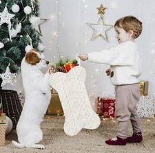 Dog Christmas Stocking, 18 Inch Large Double Side Knitted Christmas White