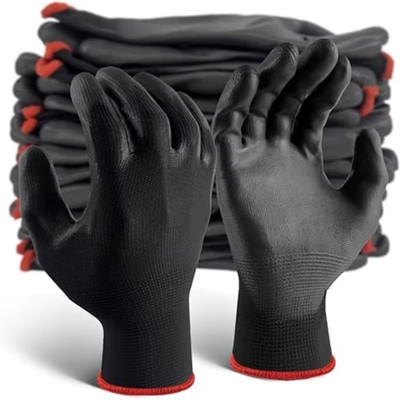 Ultra-Thin Black Work Gloves Polyurethane Palm Coated Nylon Shell 18 PCS